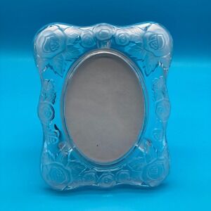 Vintage Mikasa Crystal Frosted Rose Picture Frame Oval Glass Photo 5x7
